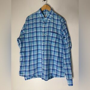 peter millar‎ Blue Plaid Collar Long Sleeve Button Down Shirt XL